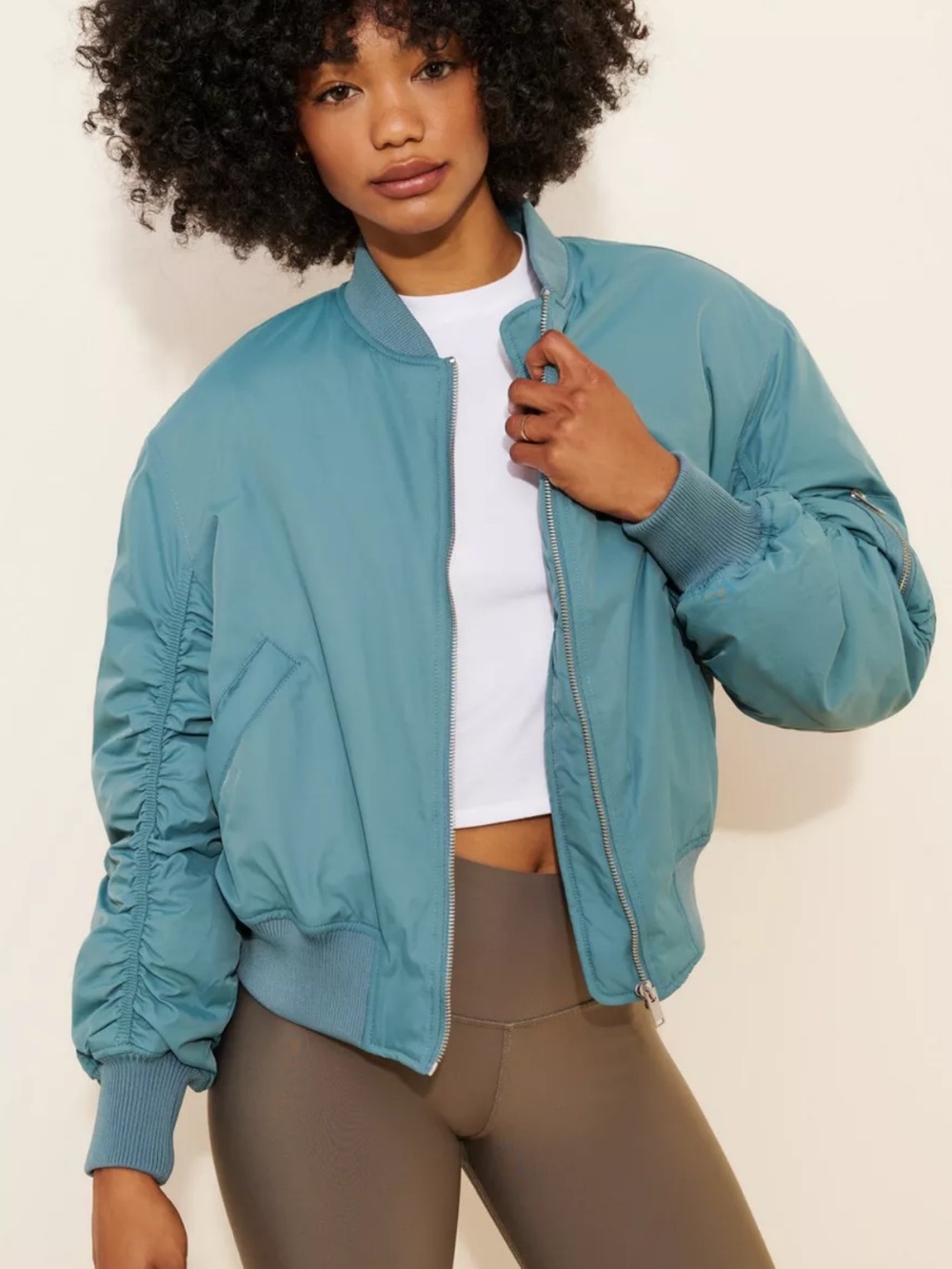 BDG Teal Cropped Bomber Jacket
